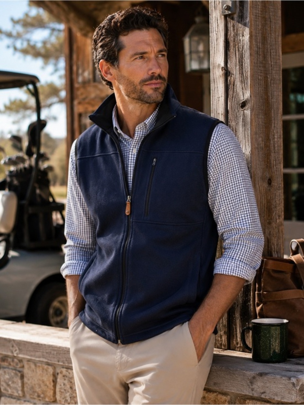 Izod Men’s‎ Medium Navy Fleece Zip Vest Golf Outdoor Layering Quiet Luxury Golf